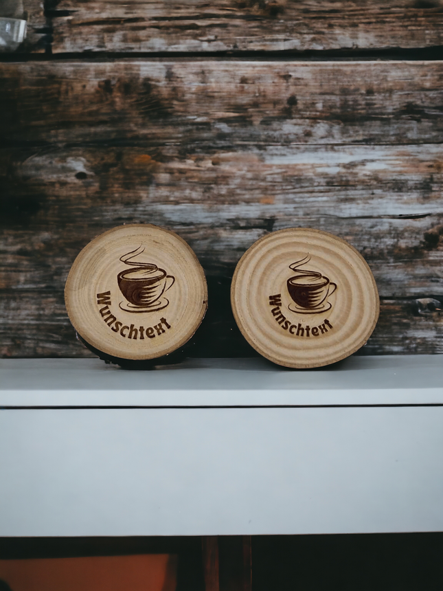 Holzscheibe Gravur Kaffeetasse, Personalisiert, Ihr Text