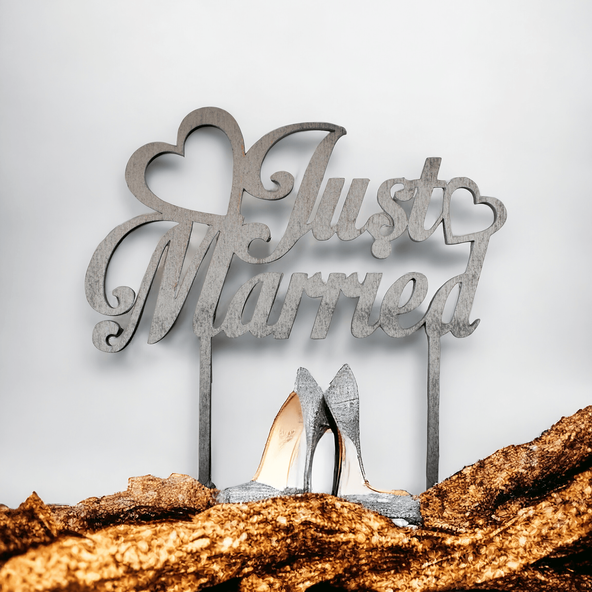 Beginnend Silver Gravur Holz Just Married ewige Liebe - Styon