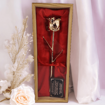 Gold Rose 24k in Holzbox Einzigartiges Juwel, Eleganz in roter Seide - Styon
