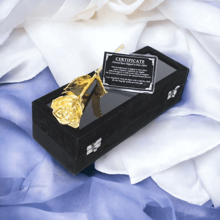 Goldene Rose in schwarzer Samtbox,Geburtstag,besonderer Anlass - Styon