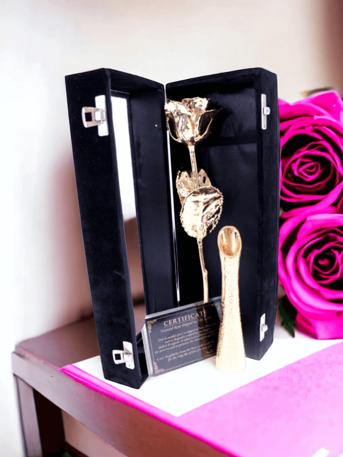 Goldene Rose mit goldener Vase, schwarz Geschenkbox,Geburtstag - Styon