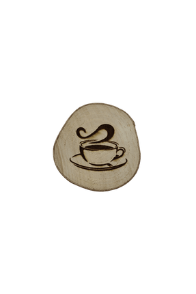 Gravierte Baumscheibe, ca. 4-5 cm, mit Kaffeetassen Motiv - Styon