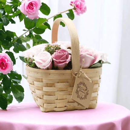Großer rosa Blumenstrauß im Weidenkorb Geburtstag Geschenk - Styon