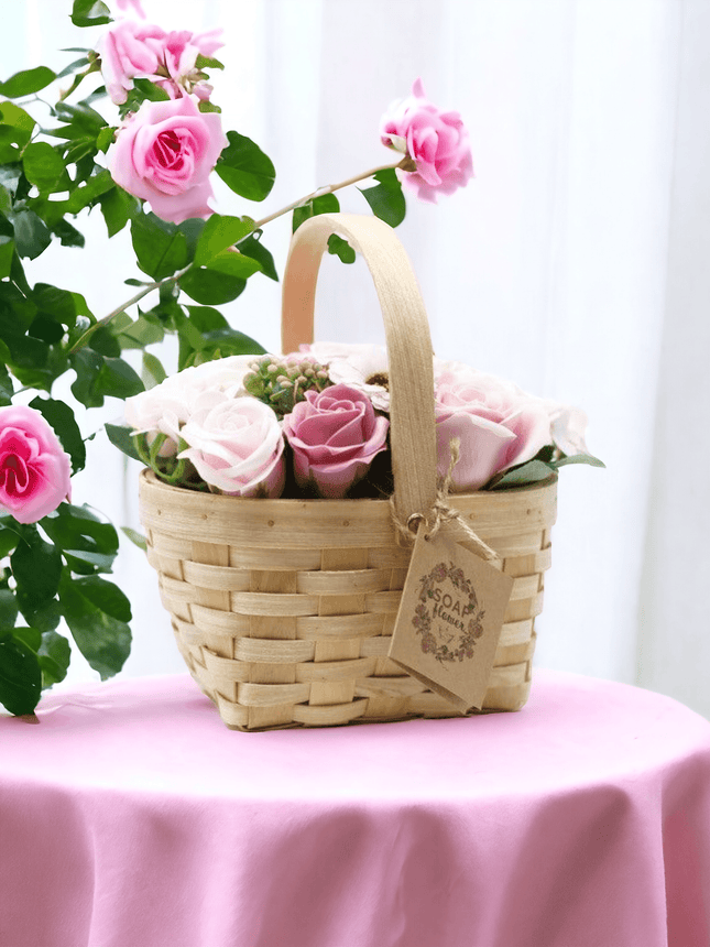 Großer rosa Blumenstrauß im Weidenkorb Geburtstag Geschenk - Styon