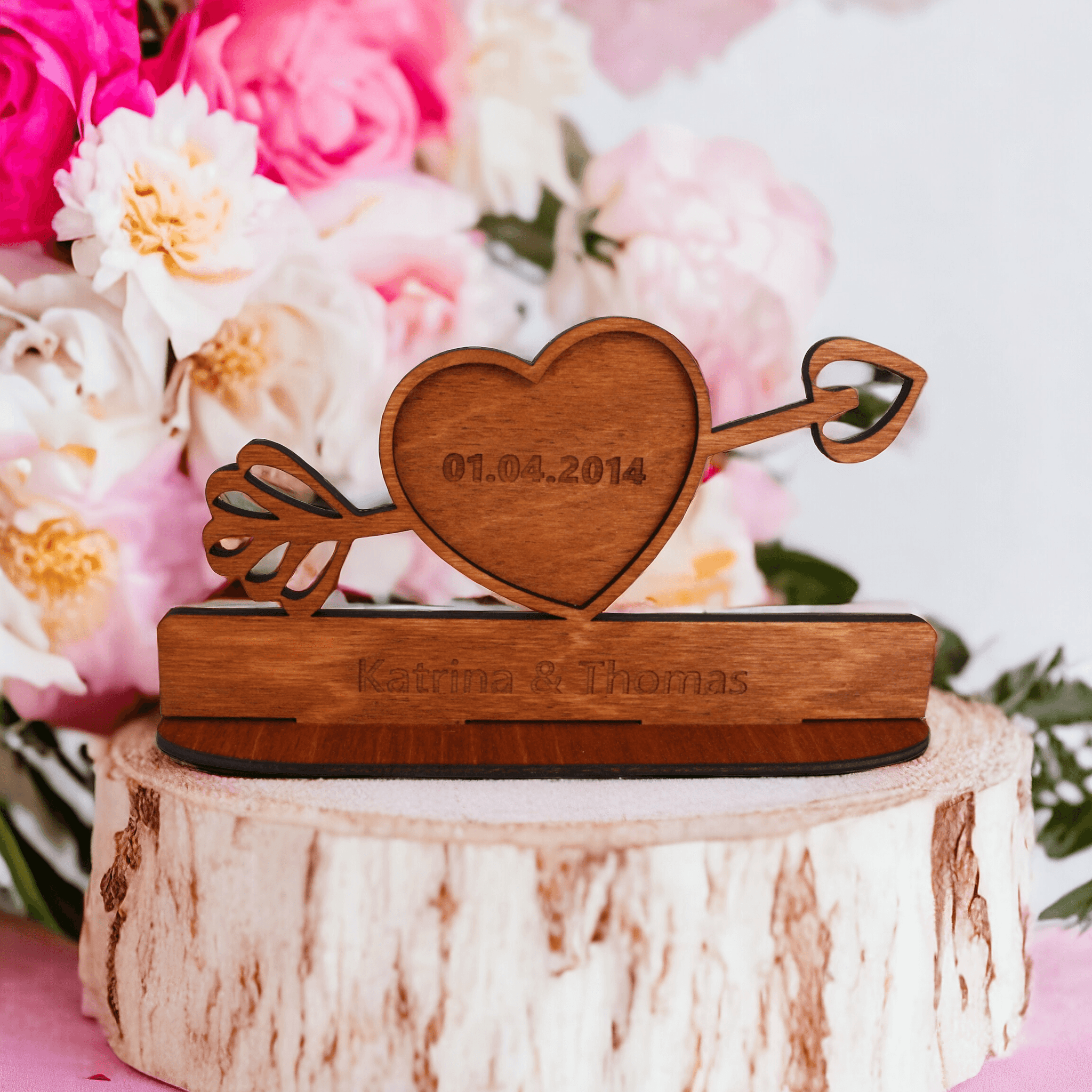 Herz liebe teak geschenk personalisiert Namen Verlobung - Styon