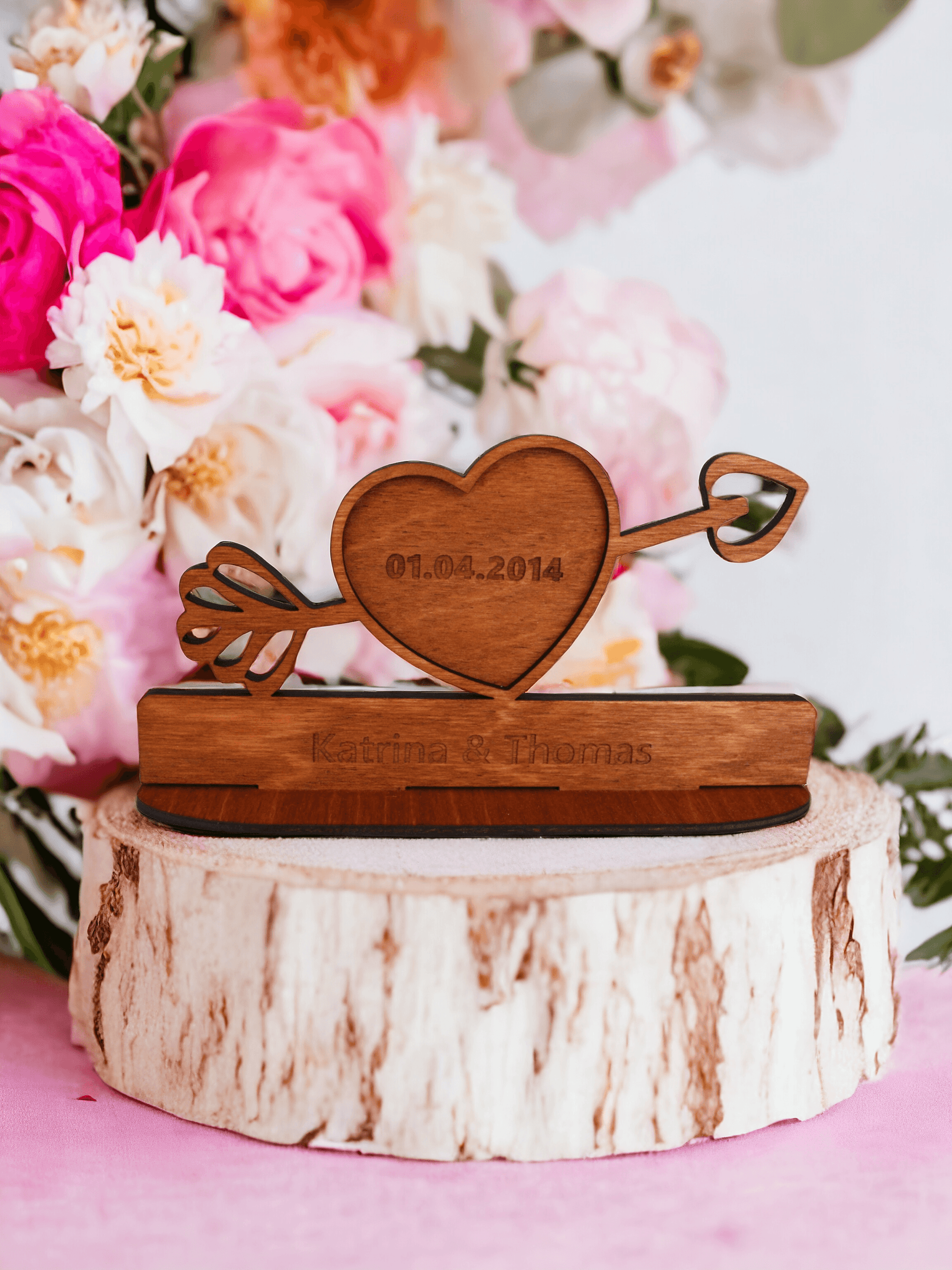 Herz liebe teak geschenk personalisiert Namen Verlobung - Styon