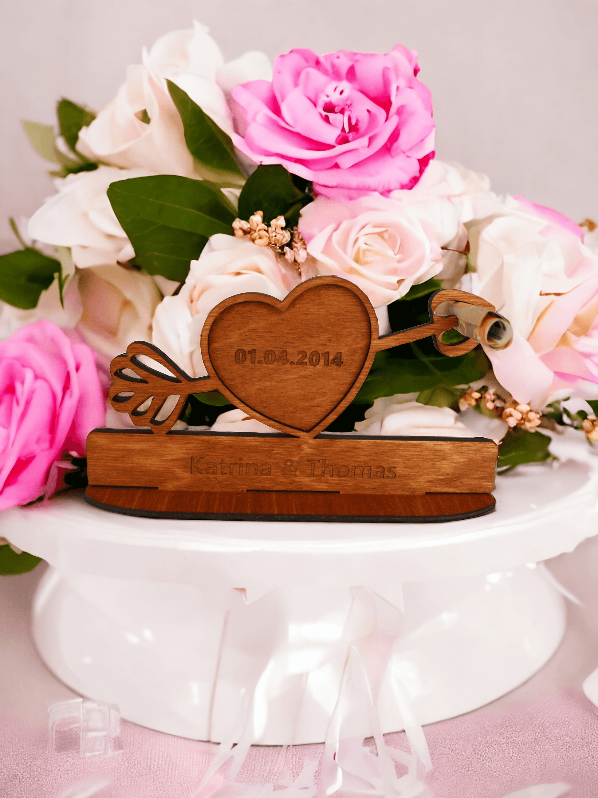 Herz liebe teak geschenk personalisiert Namen Verlobung - Styon