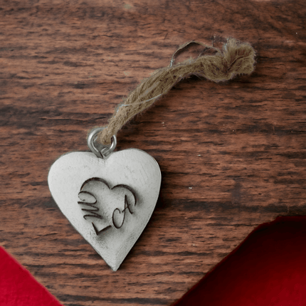 Holzherz mit eingravierten Initialen Herz mit Schnur, Weiße - Styon
