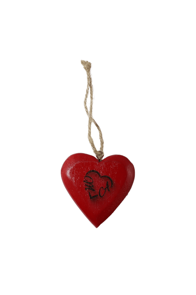 Holzherz mit eingravierten Initialen Rot Herz mit Schnur - Styon