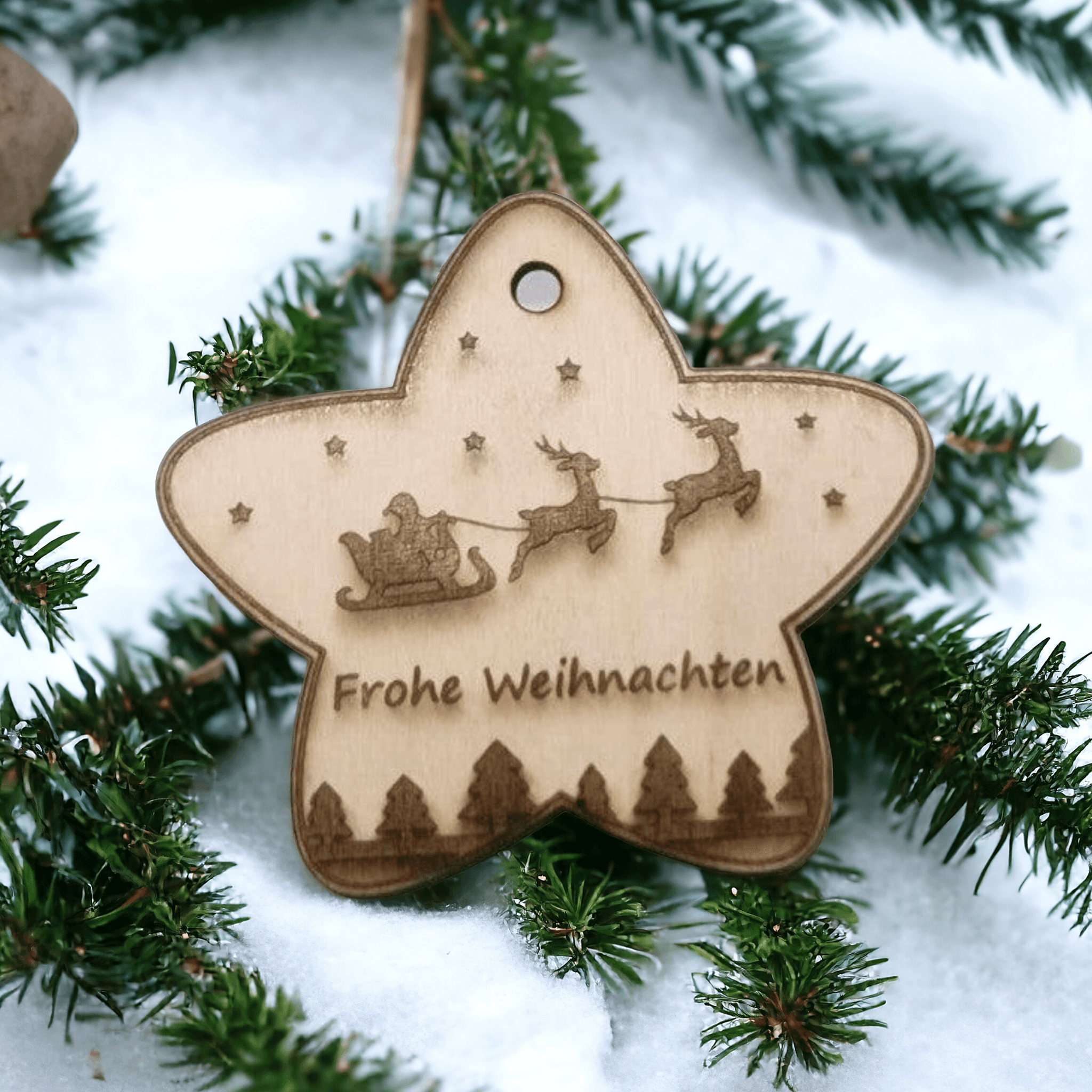 Holzkugel Lasergravierter Stern Frohe Weihnachten Personalisiert - Styon