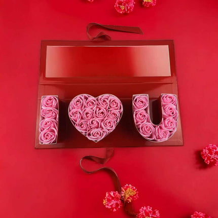 Ich liebe dich Box, roter, Fenster,rosa Seifenrosen - Styon