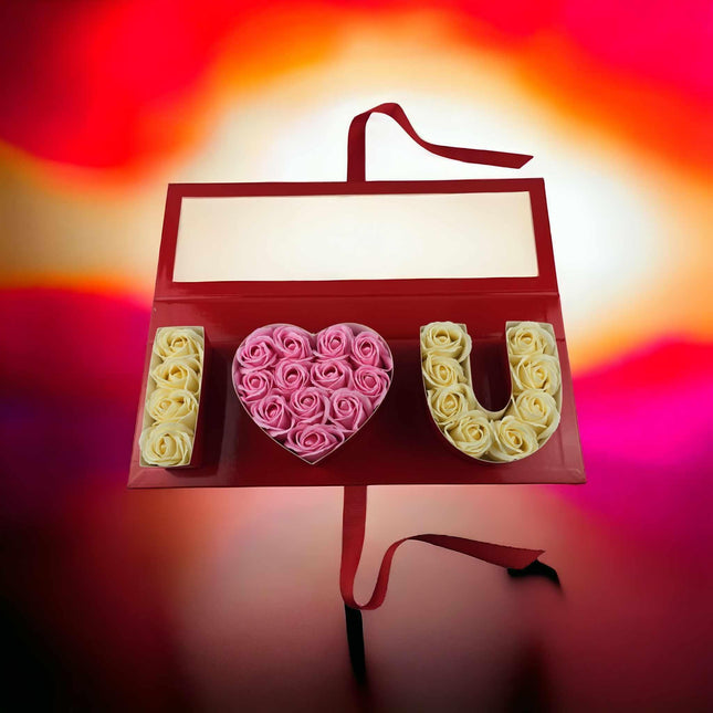Ich liebe dich Box, roter, Fenster,weiss/rosa Seifenrosen - Styon
