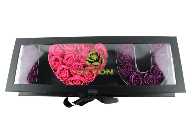 Ich liebe dich-Box,schwarz,Fenster,lila/rosa Rosen - Styon