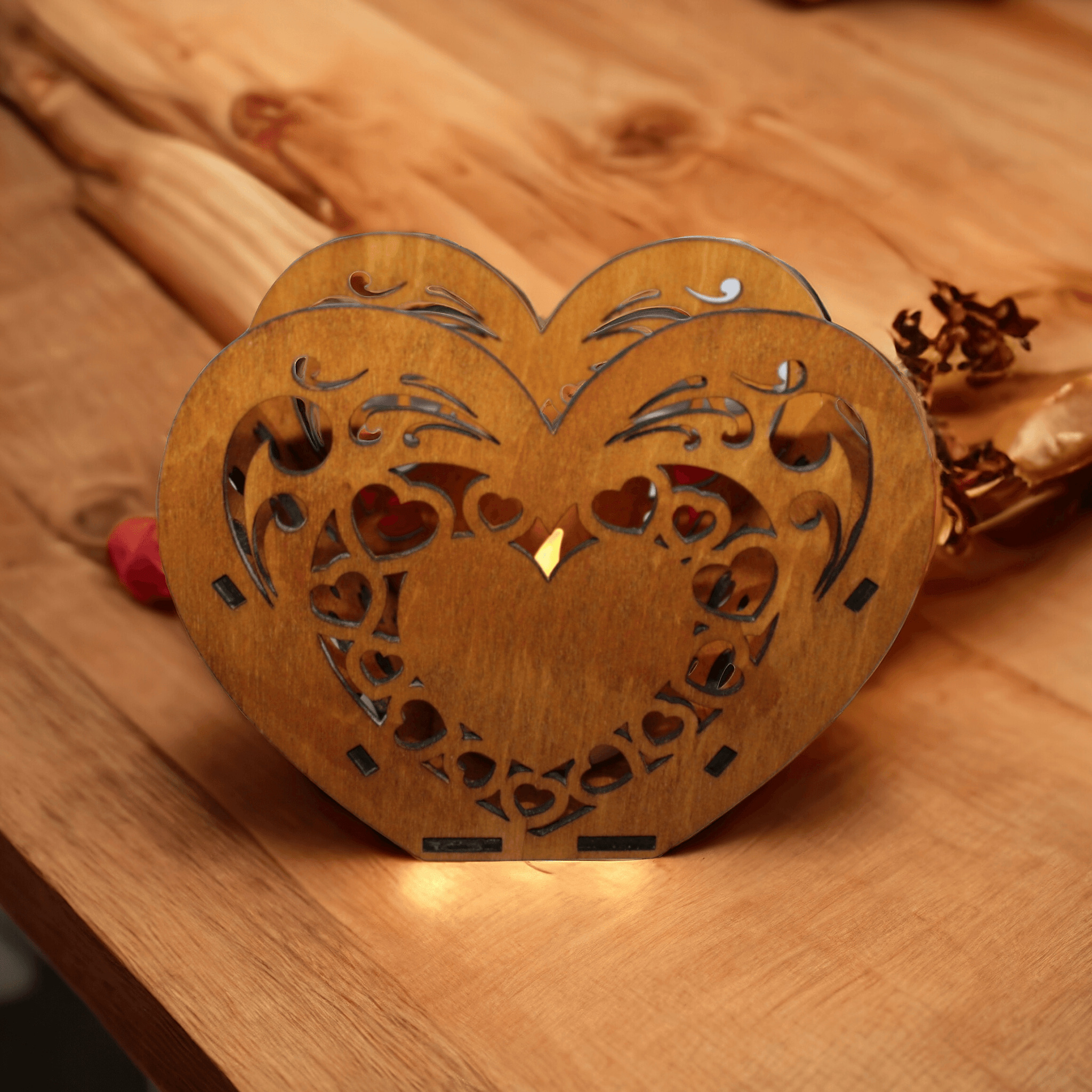 Kerzenhalter aus Holz mit Herzen, deko, geschenk - Styon