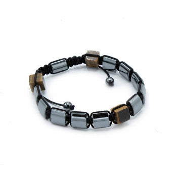 Magnetisches Hämatit-Shamballa-Armband - Tigerauge Cuboids - Styon