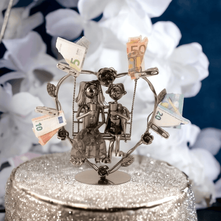 Metall Hochzeitspaar auf Schaukel, Geldgeschenk - Styon
