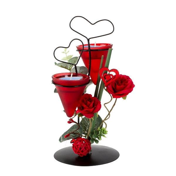 Metalldeko mit roten Rosen, Teelichter - Styon