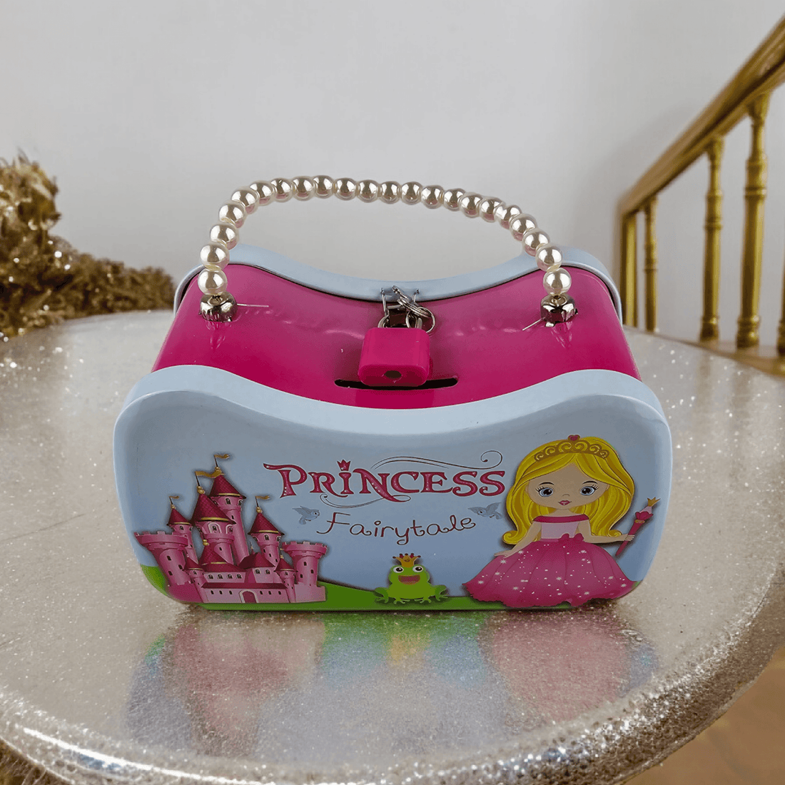 Metallsparschwein für Kinder Prinzessin Design mit Schloss - Styon