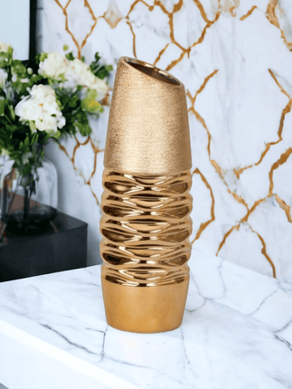 Moderne runde Vase gold/creme,Material: Keramik,Farbe gold - Styon
