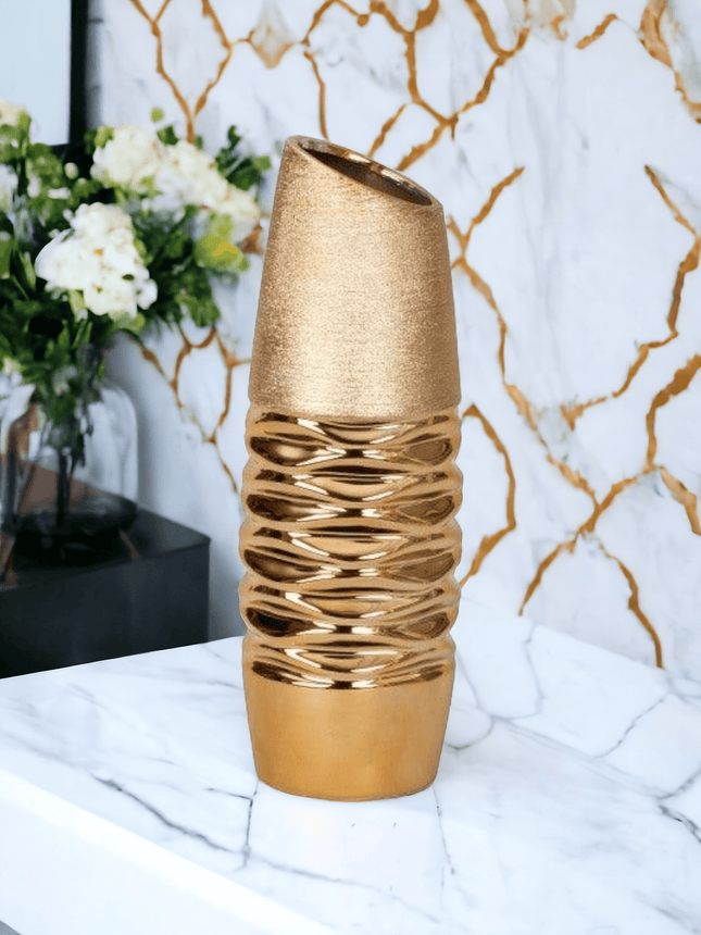 Moderne runde Vase gold/creme,Material: Keramik,Farbe gold - Styon