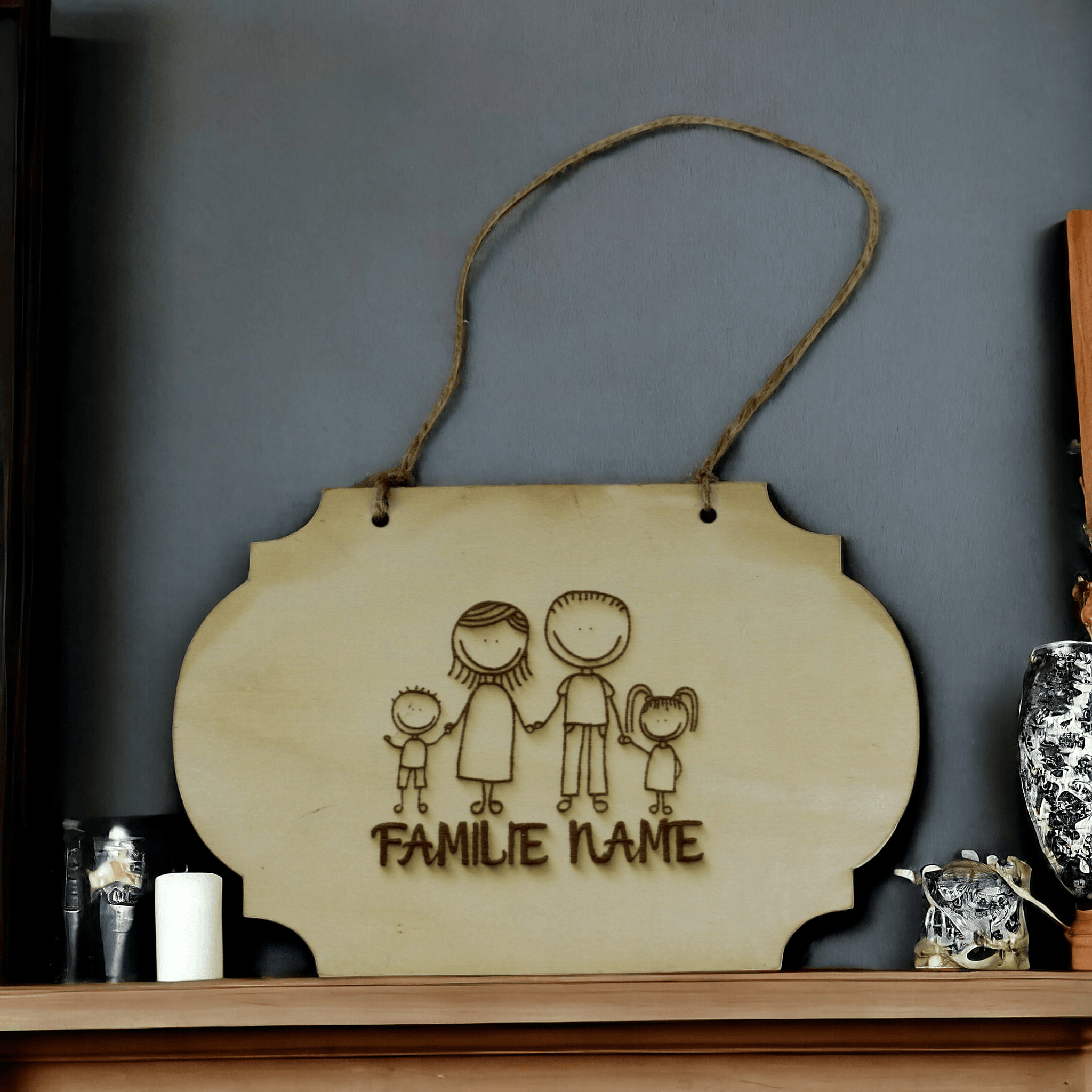 Personalisierte Gravur in Holz und Familienname, Holzschilder - Styon