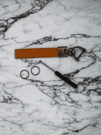 Schlüsselanhänger, echtes Leder und Ring, braun, Autoschlüssel - Styon