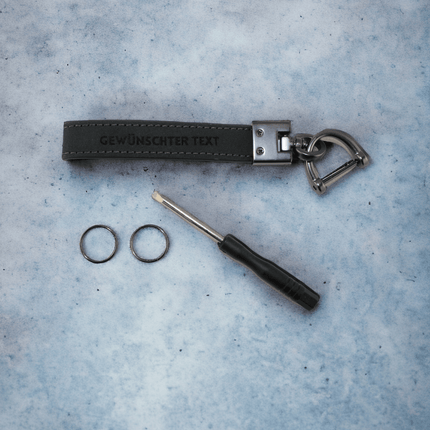 Schlüsselanhänger, echtes Leder und Ring,Dunkelblau, Autoschlüssel - Styon