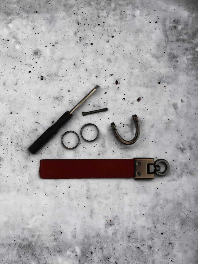 Schlüsselanhänger, echtes Leder und Ring,Rot, Autoschlüssel - Styon