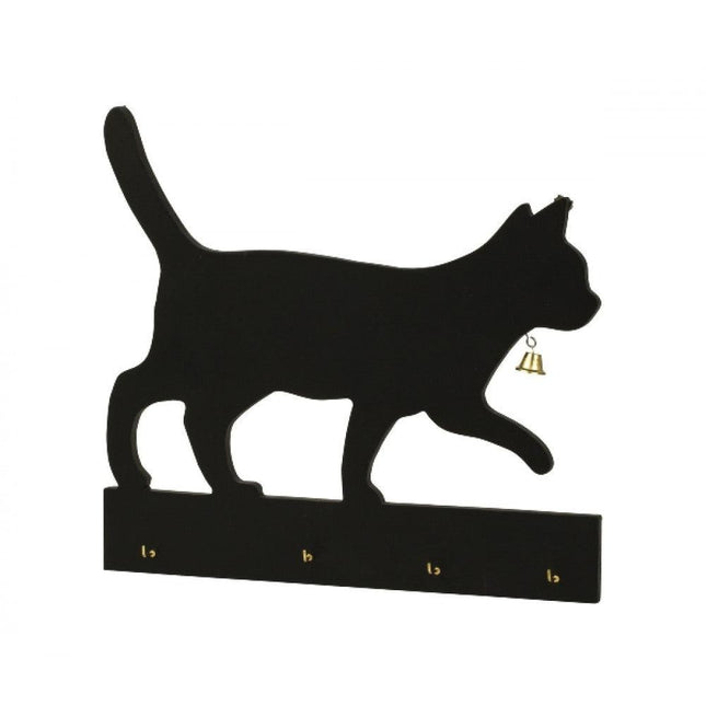 Schlüsselhalter aus Holz in Form einer schwarzen Katze für die Wandmontage - Styon