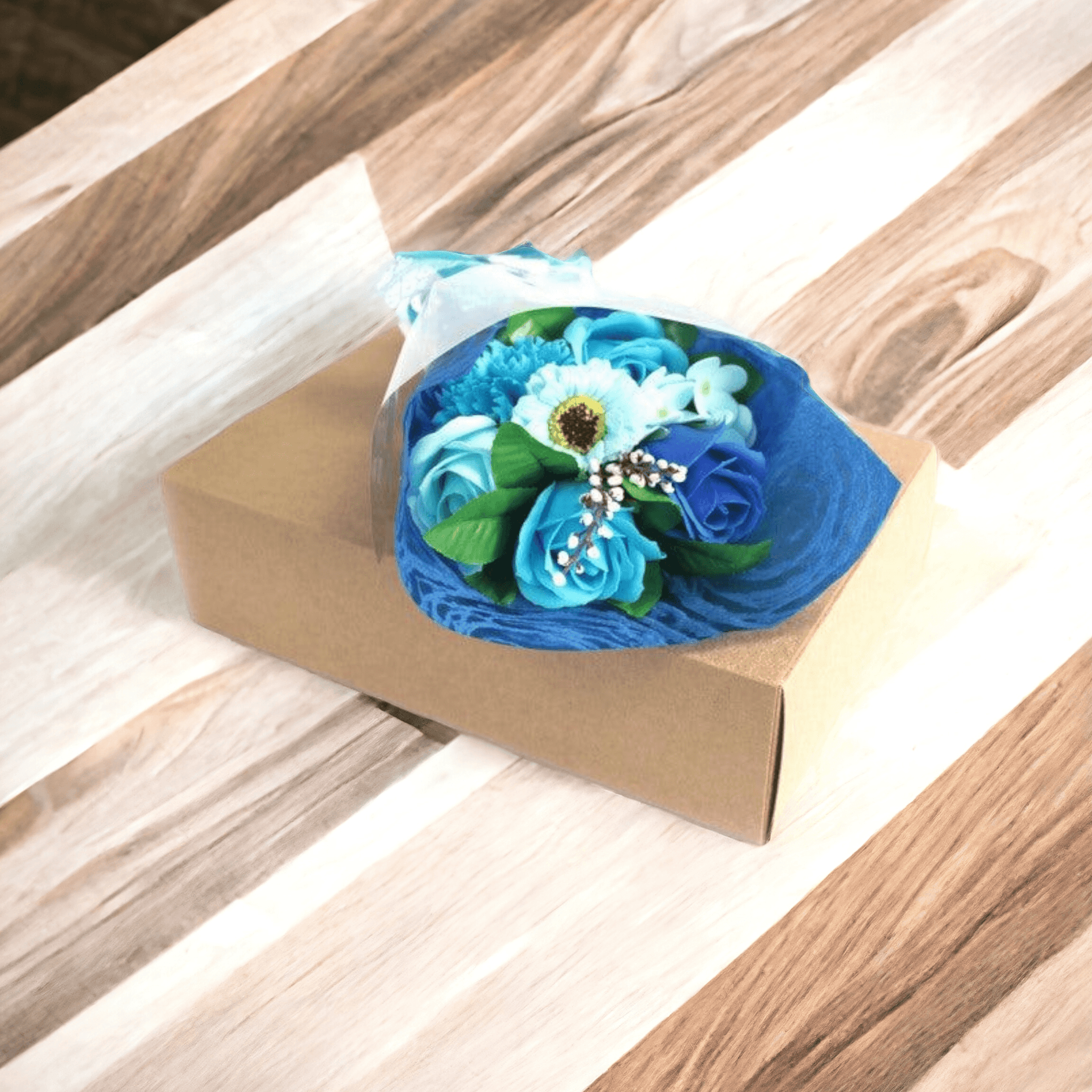 Seife Blumenstrauß in Box - blau Geburtstag Geschenk - Styon