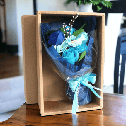 Seife Blumenstrauß in Box - blau Geburtstag Geschenk - Styon