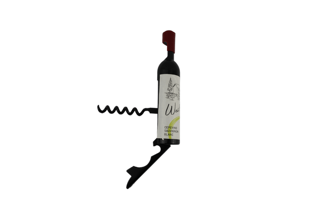 Weinöffner in Form einer Weinflasche mit einem kleinen Rohr - Styon