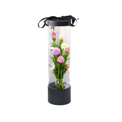 Zylinderbox Fenster Premium Transparent Blumen Geschenkbox - Styon